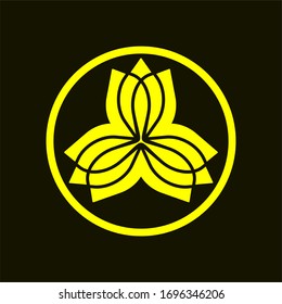 Blossom or lotus flower logo template with geometric japanese kamon family crest illustration in flat design monogram symbol