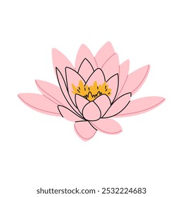 Blossom lotus flower. Pink water lily flower. Lotus icon for yoga, spa, massage, meditation. Vector illustration on white background.