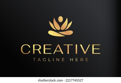 Blossom Lotus Human Yoga luxurious Logo Design Template