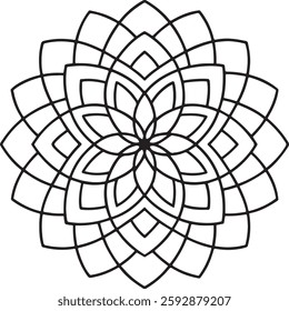 Blossom Mandala Line Illustration. Circular pattern in form of Line Art, Cute, Art, Design, mandala, tattoo, decoration. Decorative ornament in ethnic oriental style.