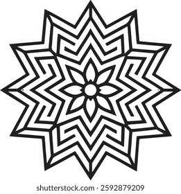 Blossom Mandala Line Illustration. Circular pattern in form of Line Art, Cute, Art, Design, mandala, tattoo, decoration. Decorative ornament in ethnic oriental style.
