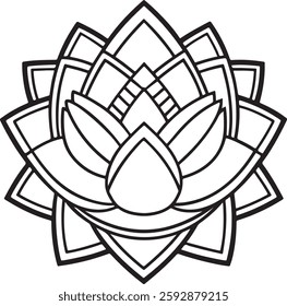 Blossom Mandala Line Illustration. Circular pattern in form of Line Art, Cute, Art, Design, mandala, tattoo, decoration. Decorative ornament in ethnic oriental style.