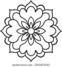 Blossom Mandala Line Illustration. Circular pattern in form of Line Art, Cute, Art, Design, mandala, tattoo, decoration. Decorative ornament in ethnic oriental style.