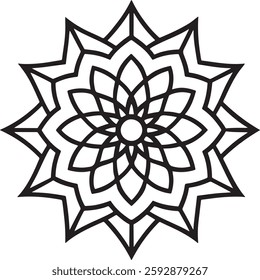Blossom Mandala Line Illustration. Circular pattern in form of Line Art, Cute, Art, Design, mandala, tattoo, decoration. Decorative ornament in ethnic oriental style.