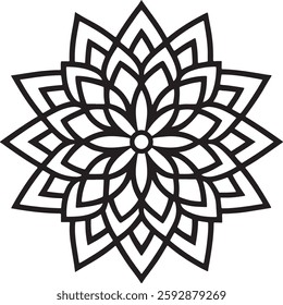 Blossom Mandala Line Illustration. Circular pattern in form of Line Art, Cute, Art, Design, mandala, tattoo, decoration. Decorative ornament in ethnic oriental style.