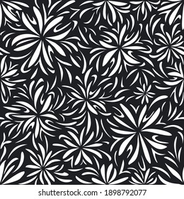 Blossom monochrome seamless pattern. Graphic background.
