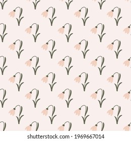 Blossom nature seamless pattern with pink colored bell flowers ornament. Light grey background. Flat vector print for textile, fabric, giftwrap, wallpapers. Endless illustration.