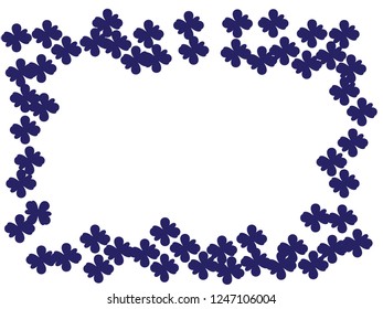 Blossom navy flowers confetti vector design. Border from falling floral confetti. Funky flowers original illustration. Floral pattern totally new design. Blue butterflies square frame