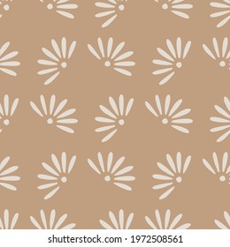 Blossom ornament seamless pattern with doodle chamomile flowers ornament. Beige background. Flat vector print for textile, fabric, giftwrap, wallpapers. Endless illustration.