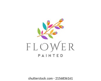 Blossom Paintbrush Flower logo design. Usable for Business and Branding Logos. Flat Vector Logo Design Template.