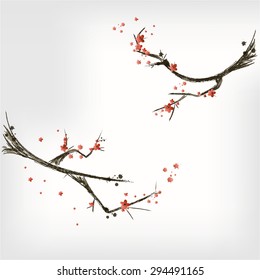 Blossom painting. Chinese cherry.