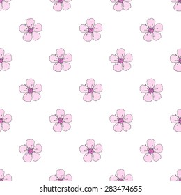 Blossom. Seamless pattern with flowers. Real outline drawing. Vector illustration. Traced painting