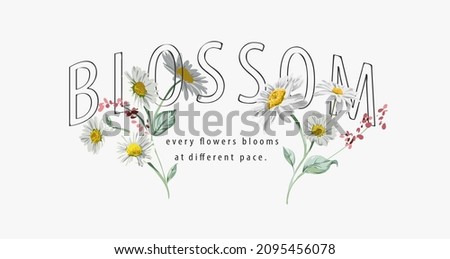 Similar – Image, Stock Photo White Daisy Flower.Floral Art Design.Blue Nature Background.