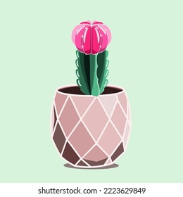 Suculento de flor en cacerola cerámica en ilustración vectorial de técnica plana 