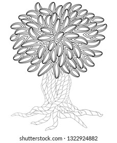 Blossom Tree. Elements. Coloring Book For Adult. Doodles For Meditation