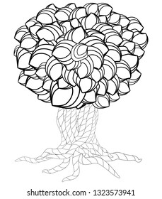 Blossom Tree. Elements. Coloring Book For Adult. Doodles For Meditation