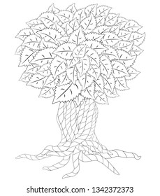 Blossom Tree. Elements. Coloring Book For Adult. Doodles For Meditation