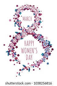 Blossom tree and hand drawn lettering. Womens Day. Spring holidays. Vector Illustration EPS10