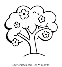 Blossom tree icon in drawing style 

