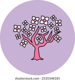 Blossom Tree Icon Representing Beauty, Renewal, and the Essence of Nature, Perfect for Highlighting Springtime, Floral Aesthetics, and Cultural Significance with a Colorful and Vibrant Design.