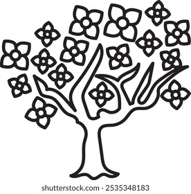 Blossom Tree Icon Representing Beauty, Renewal, and the Essence of Nature, Perfect for Highlighting Springtime, Floral Aesthetics, and Cultural Significance with a Colorful and Vibrant Design.