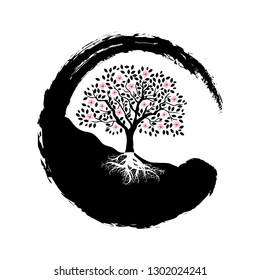 blossom tree inside zen symbol