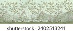  blossom tree With sparrow, finches, butterflies, dragonflies. Seamless pattern, background. Vector illustration. Chinoiserie, traditional oriental botanical motif.