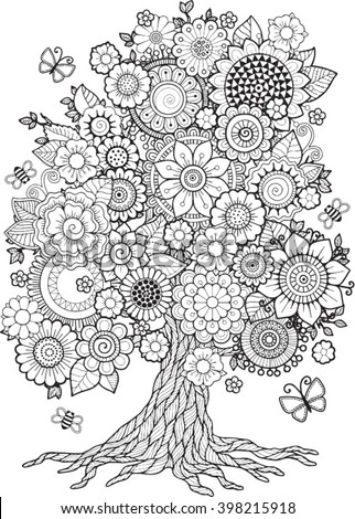 blossom tree vector elements coloring book stock vector