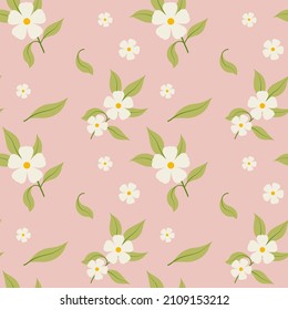 Blossom twig seamless pattern, spring background. Vector illustration in flat style