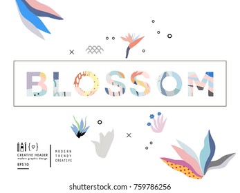 BLOSSOM vector word isolated on white background. Floral header. Season greeting poster.