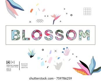 BLOSSOM vector word isolated on white background. Floral header. Season greeting poster.
