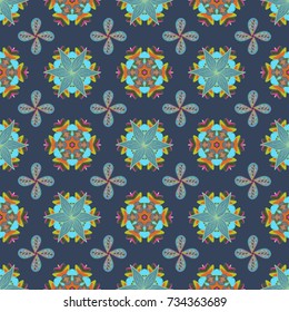 Blossoming background for printing on fabric, wallpaper and paper. Vector illustration. Cute seamless pattern with a small flower in a vintage style. Bright bouquets on a fashion grunge background.