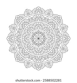 Blossoming Beauty coloring book mandala page for Kids. Easy Mandala Coloring Book Pages for Adults to Relax, Experiences Give Relief. Resizeable Vector File