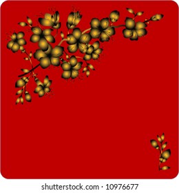  Blossoming branch. Bronze. Red background.