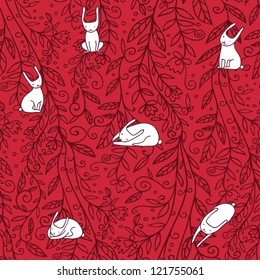 blossoming branch and bunny seamless pattern