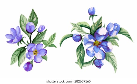 Blossoming branches isolated objects. Hand drawing. Watercolor. Vector illustration