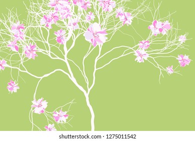 Blossoming cherry tree with spreading branches. Background for making banner, cover, brochure, card and advertising. EPS10