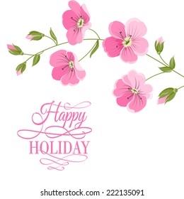 Blossoming flower brunch with spring flowers on white background. Vector illustration.