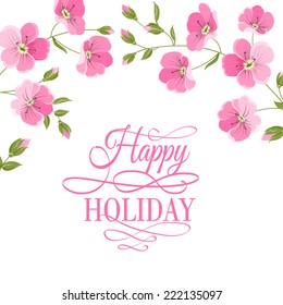 Blossoming flower brunch with spring flowers on white background. Vector illustration.