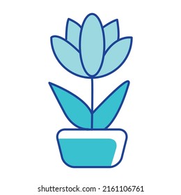 Blossoming flower in pot semi flat color vector element. Full sized object on white. Houseplant care. Home decoration simple cartoon style illustration for web graphic design and animation