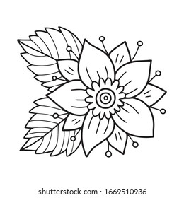 Blossoming flower vector illustration. Drawing for the coloring book or page for kids or adults.