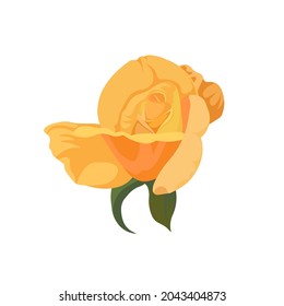 Florecer rosa naranja aislada en estilo Flat, rosa vector con pétalos amarillos en fondo blanco aislado para impresiones, pegatinas, postales, tatuajes, íconos para medios sociales, aplicaciones, sitios web.
