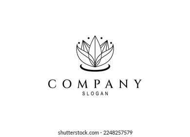 Blossoming lotus flower logo in linear design style concept