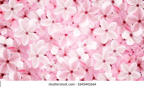 Blossoming pink sakura flowers background. Beautiful print