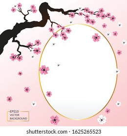 Blossoming sakura branch banner background. Vector illustration