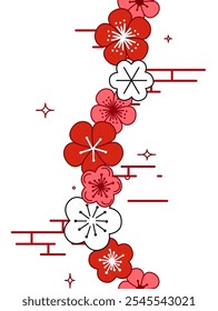 Floreciendo sakura, brotes de cereza o manzana y flores de Vertical sin fisuras, patrón. Ilustración vectorial sobre fondo blanco
