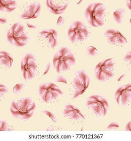 Blossoming sakura flowers Japanese seamless pattern. And also includes EPS 10 vector