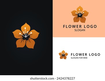 Blossoming Sakura icon. A Golden 5-Petal Logo Blooms in Elegance for beauty business in a vector