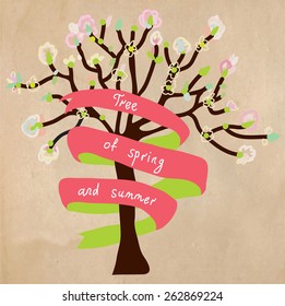 Blossoming tree card with frame for text - for spring or summer