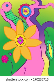 Blossoming tree on gradient background. Ukrainian folklore, handmade.